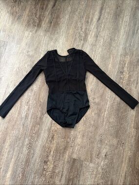 Weissman Black Long-Sleeve Mesh Dance Leotard